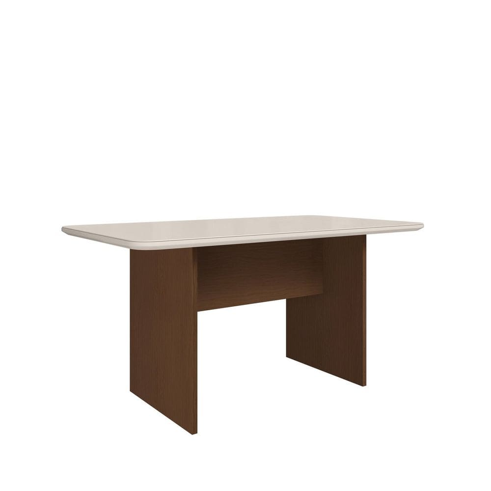 Mesa 160x78cm Tampo Mdf e Vidro Cairo Freijó / Off White