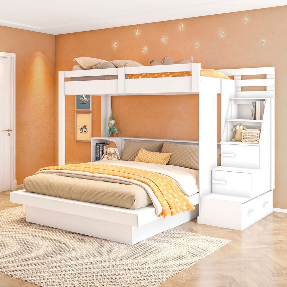 Beliche Infantil Juvenil com Nichos 2 Gavetas e 2 Portas Family Moon Yescasa Branco