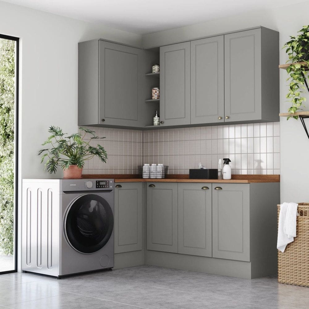 Lavanderia Modulada 05 Peças com Tampo Emily Espresso Móveis Cinza/Marrom