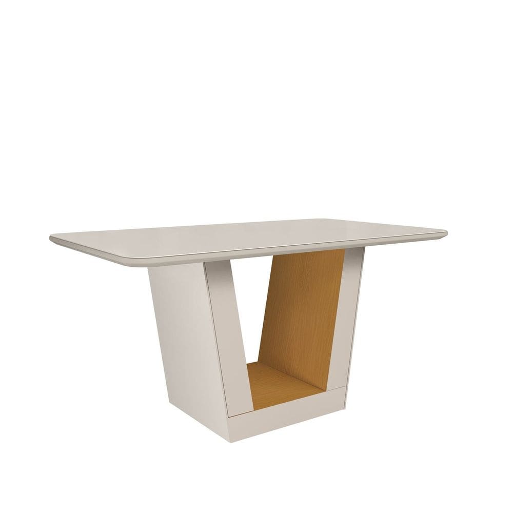 Mesa 160cm X 90 Tampo Mdf Vidro Viena Off White /Marrom