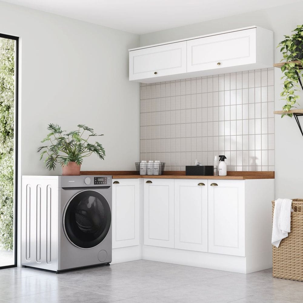 Lavanderia Modulada 05 Peças com Tampo Emily Espresso Móveis Branco/ Marrom