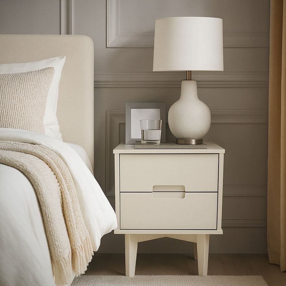 Mesa de Cabeceira 2 Gavetas 59,7x50cm Alana Branco