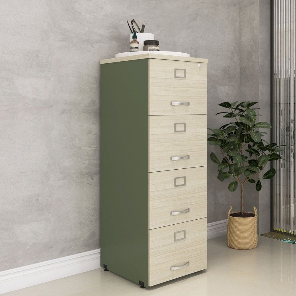 Arquivo Madeira 04 Gavetas Of04gp25 Salvia/Castanheira Natural