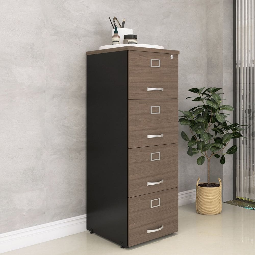 Arquivo Madeira 04 Gavetas Of04gp25 Preto/Walnut