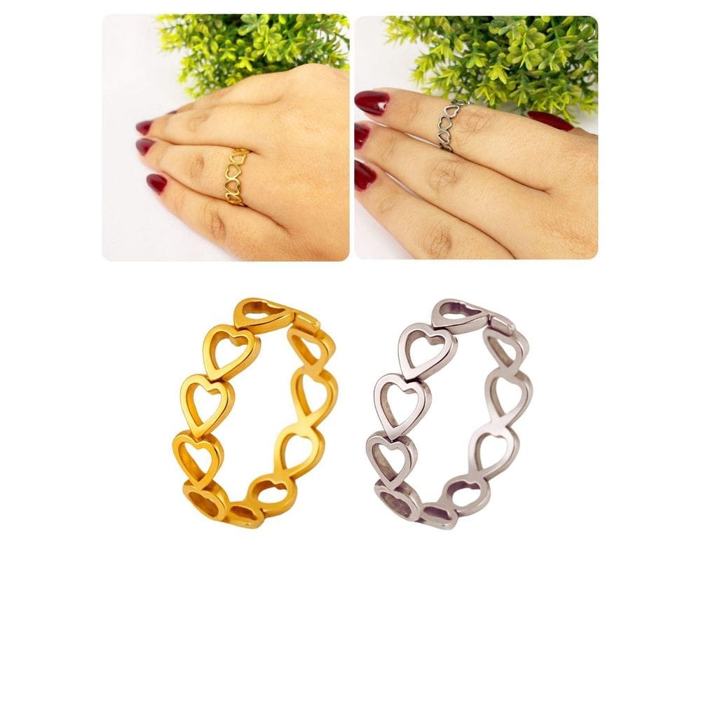 Anel Feminino Corações Vazados Delicado Moderno Minimalista