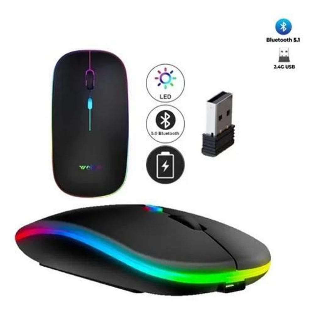 3X Mouse Sem Fio Usb Wireless 2,4Ghz E Bluetooth 1600Dpi Pre
