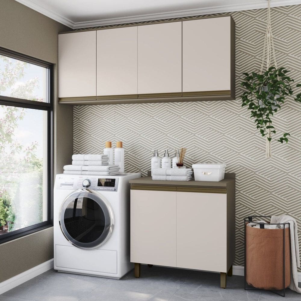Lavanderia Modulada 03 Peças com Tampo Aurora Duna/Cristal