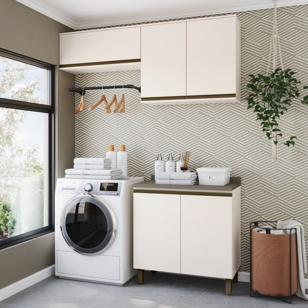 Lavanderia Modulada 03 Peças com Tampo Aurora Off White