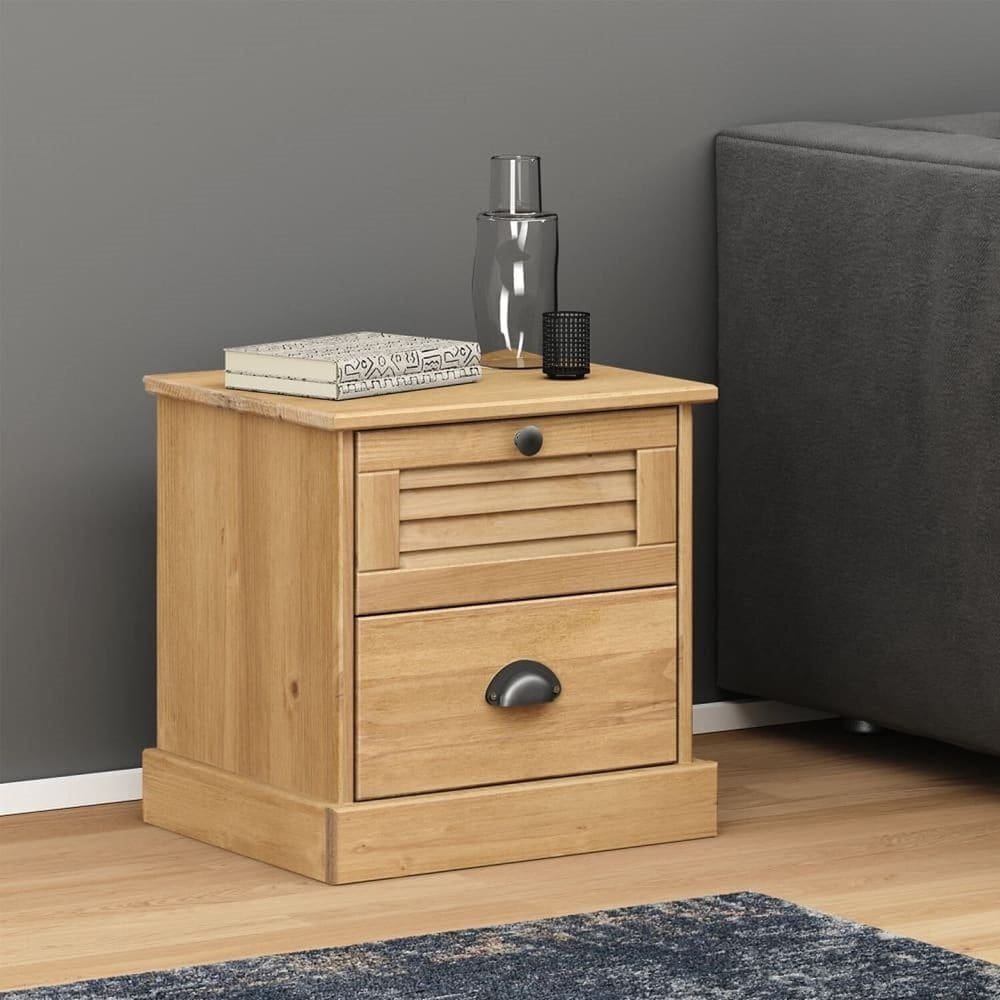 Mesa de Cabeceira 2 Gavetas Madeira de Pinus Cera