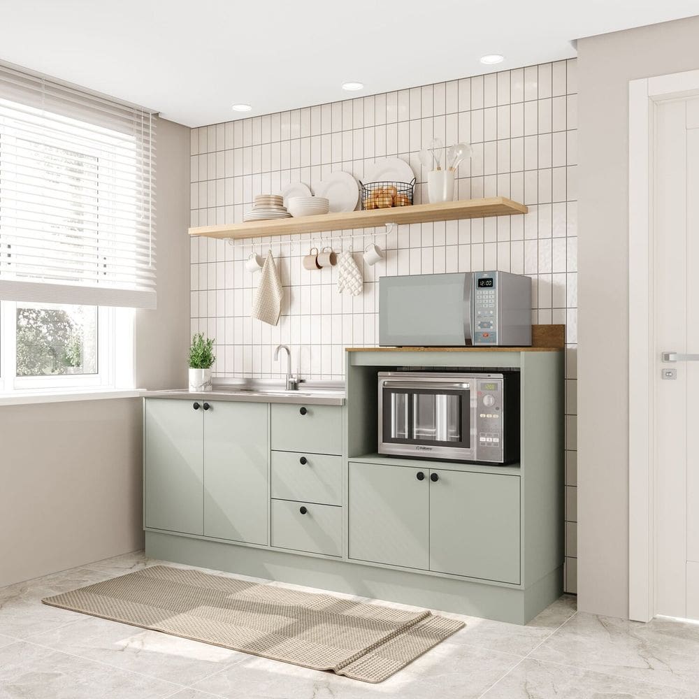 Cozinha com Rodapé 115,5cm X 200cm Rubi Yescasa Verde Oliva