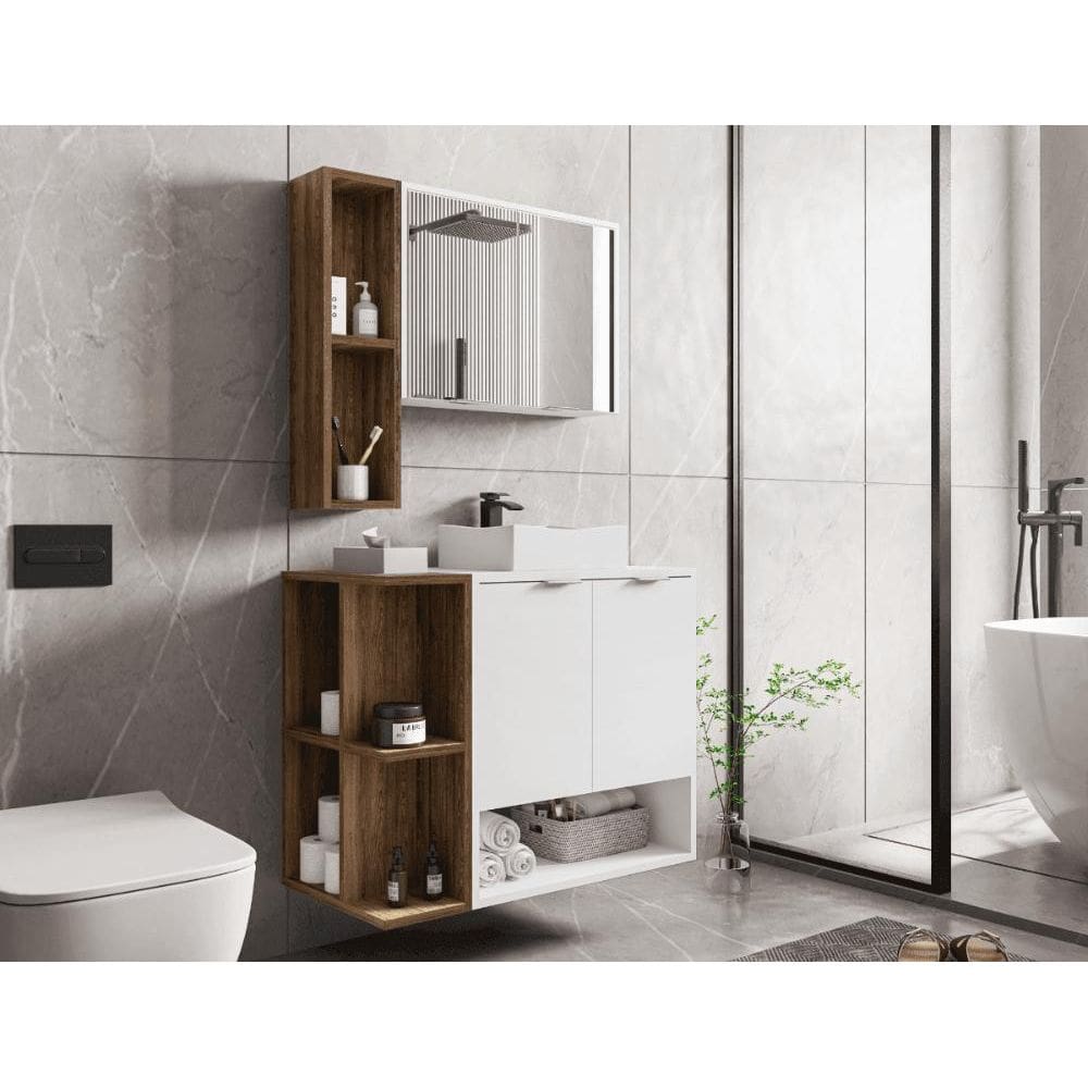 Conj Banheiro Gabinete e Espelheira Ibiza Branco Naturalle