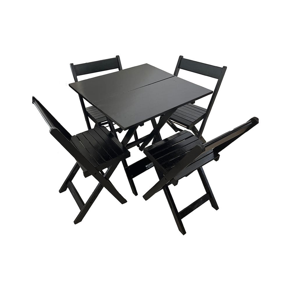 Conjunto de Mesa Dobrável para Pizzaria de Madeira 80x80 com 4 Cadeiras Preto