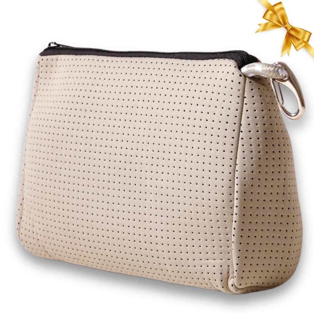 Bolsa de maquiagem grande POPUPS Taupe Waterproof Neoprene 20x27x13 cm