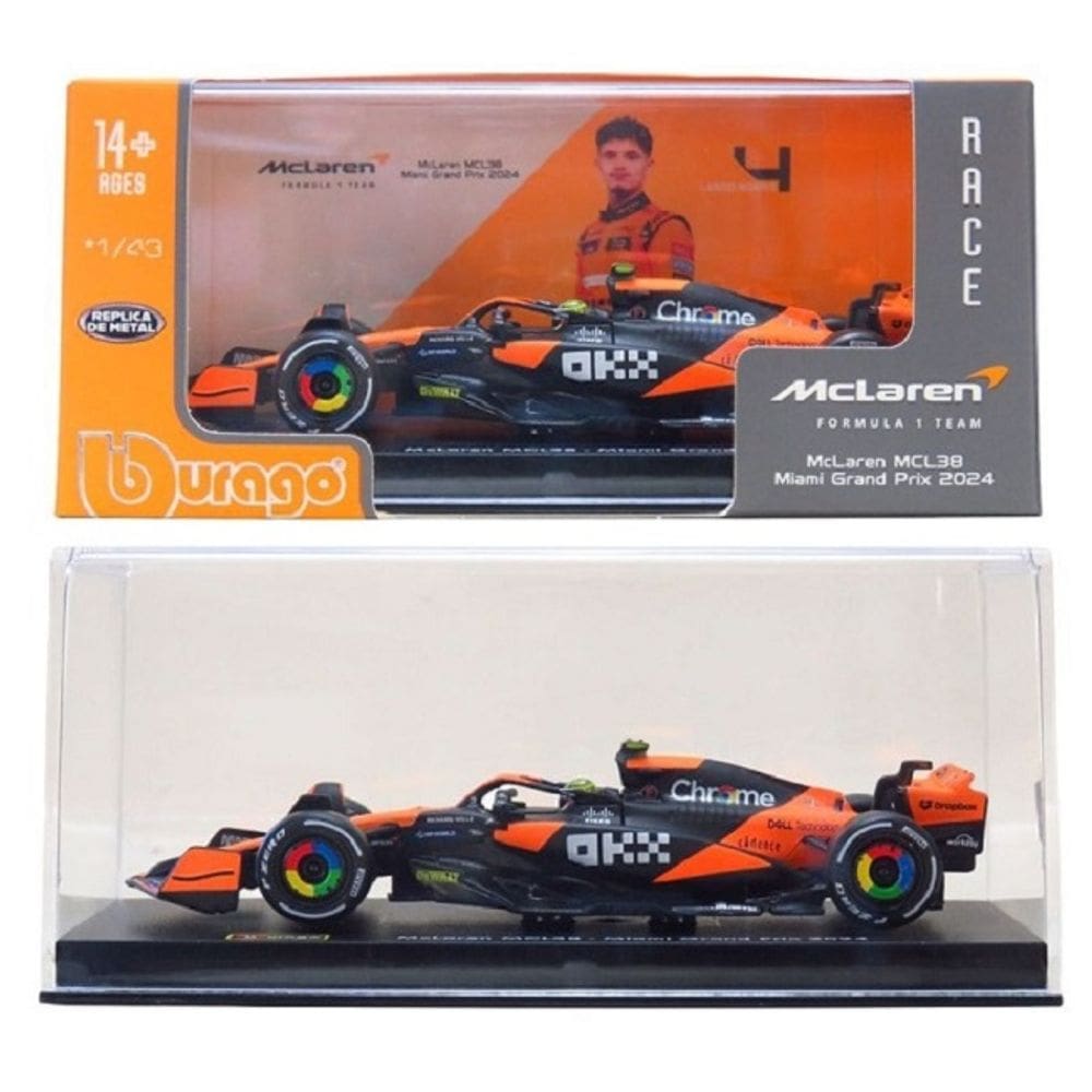 Miniatura Metal 1/43 C/ Piloto Caixa Acrilica Formula 1  2024 McLaren Race F1 MCL38 Lando Norris 4 – Burago