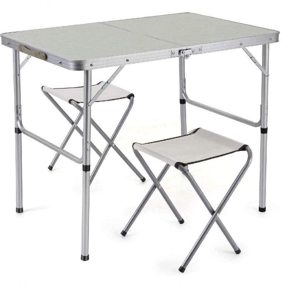 Mesa Dobrável De Alumínio Com 2 Bancos ? Portátil, Altura Ajustável, 90x60cm, Para Camping E Praia