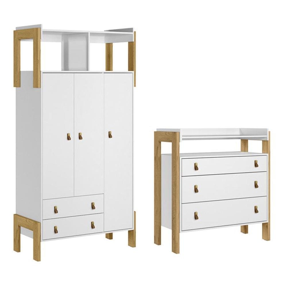 Quarto de Bebê Fantasia Guarda Roupa e Cômoda Branco - Qmovi