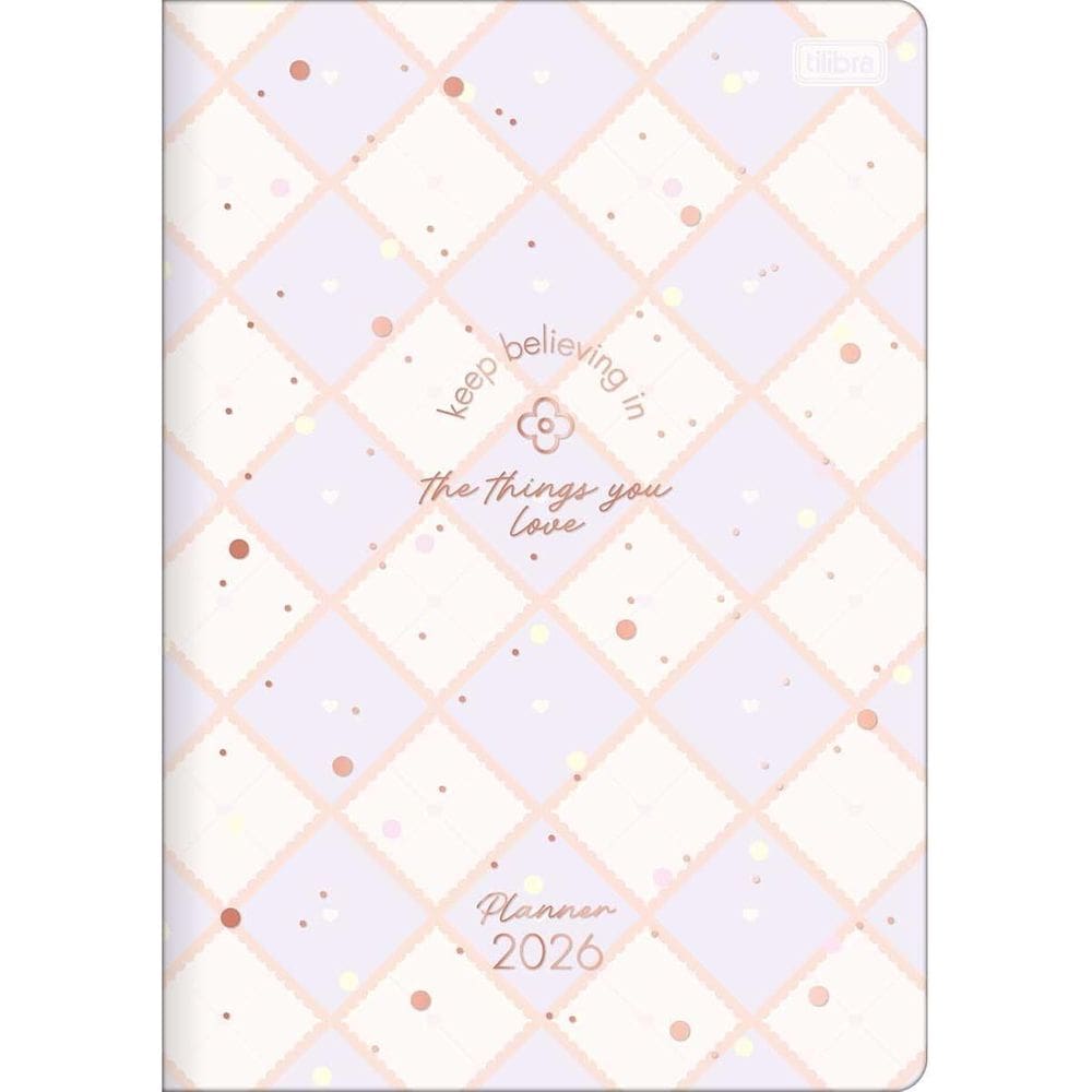 Tilibra - Planner Grampeado 17,8 x 25,4 cm Soho 90 G 2026 - Fundo Xadrez Lilás - TILIBRA