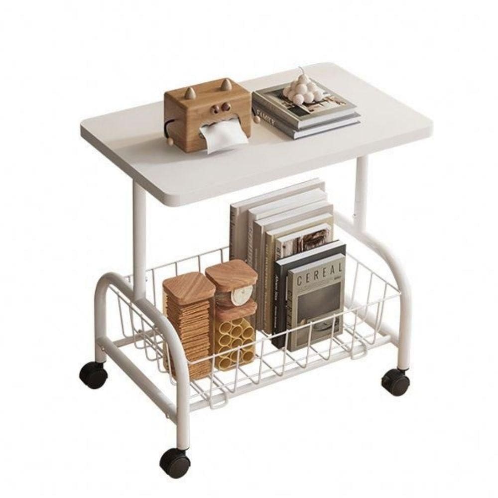 Mesa Lateral Multiuso Com Rodinhas - Carrinho Auxiliar Compacto Para Sala, Quarto E Escritório (branca)