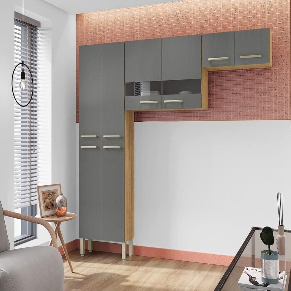 Cozinha Compacta 8 Portas em Mdf Nala Plus Freijó/Gris