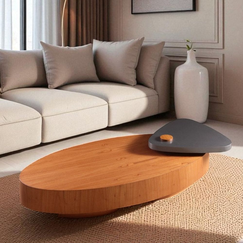 Mesa de Centro para Sala de Estar Pivô Cinamomo/Laca Cinza