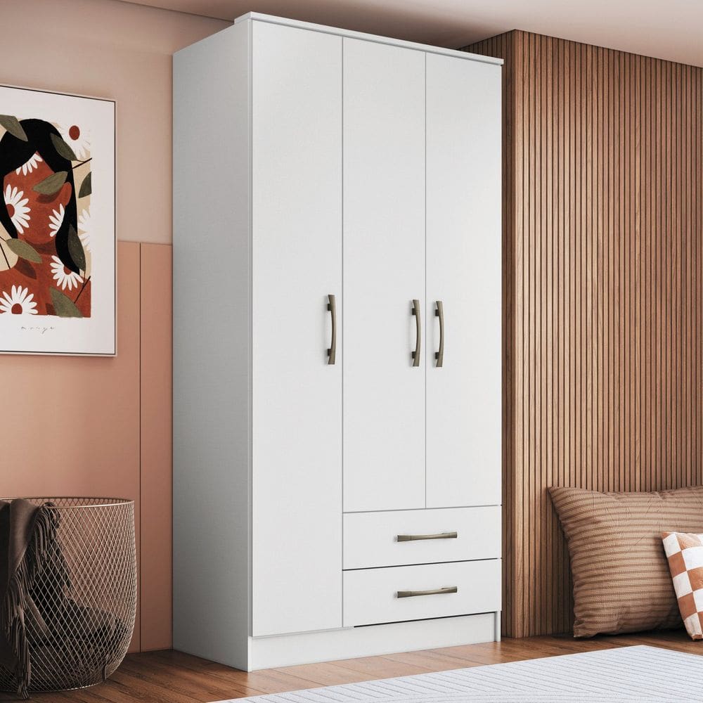 Guarda-roupa 3 Portas 2 Gavetas Moscou Branco Line