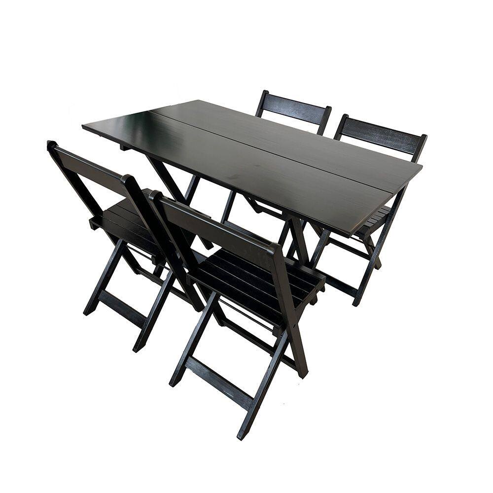 Conjunto Restaurante de Mesa Dobrável de Madeira 1,20x70 com 4 Cadeiras Preto