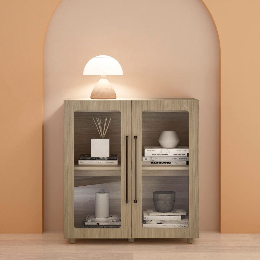 Balcão Alto 100% Mdf com Vidro e 2 Portas Mia Yescasa Riviera