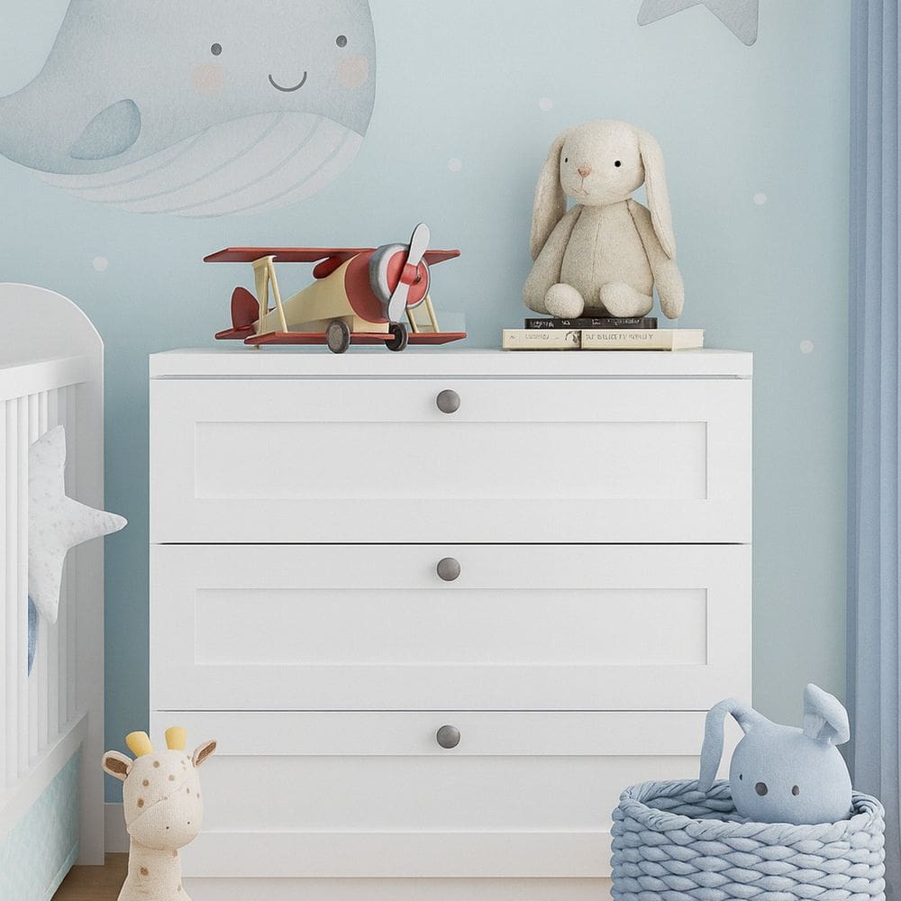 Cômoda Infantil 100% Mdf 3 Gavetas Internacional com Corrediças Telescópicas Infinity Branco Fosco