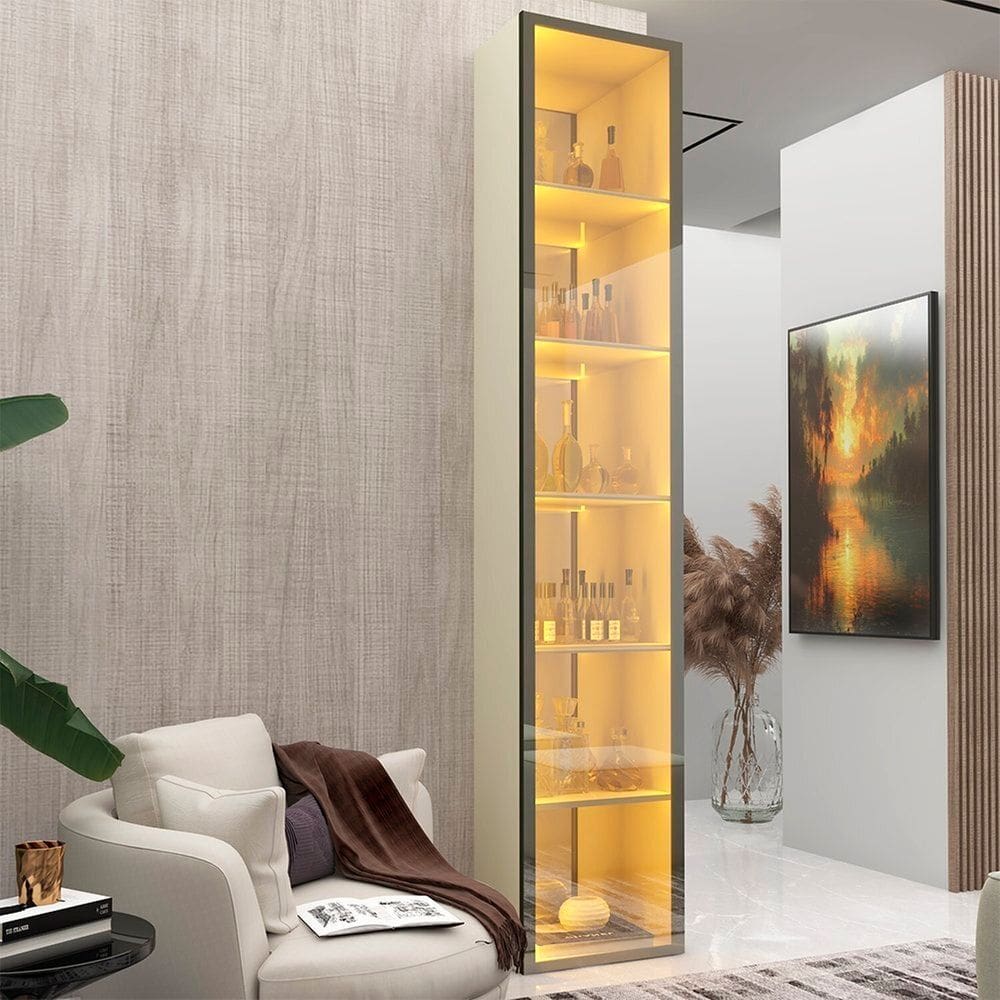 Cristaleira 1 Porta Reflecta com Fita Led e Espelho 100% Mdf Luminare Off White