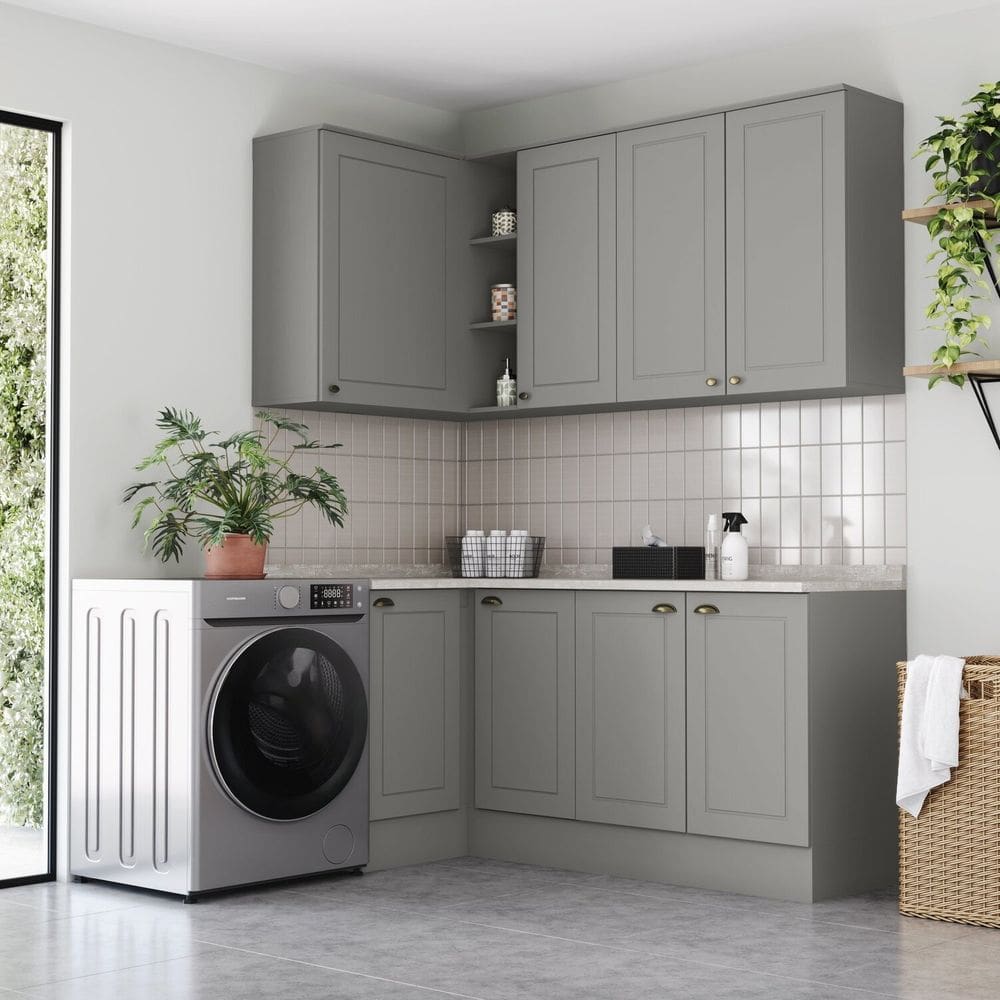 Lavanderia Modulada 05 Peças com Tampo Emily Espresso Móveis Cinza