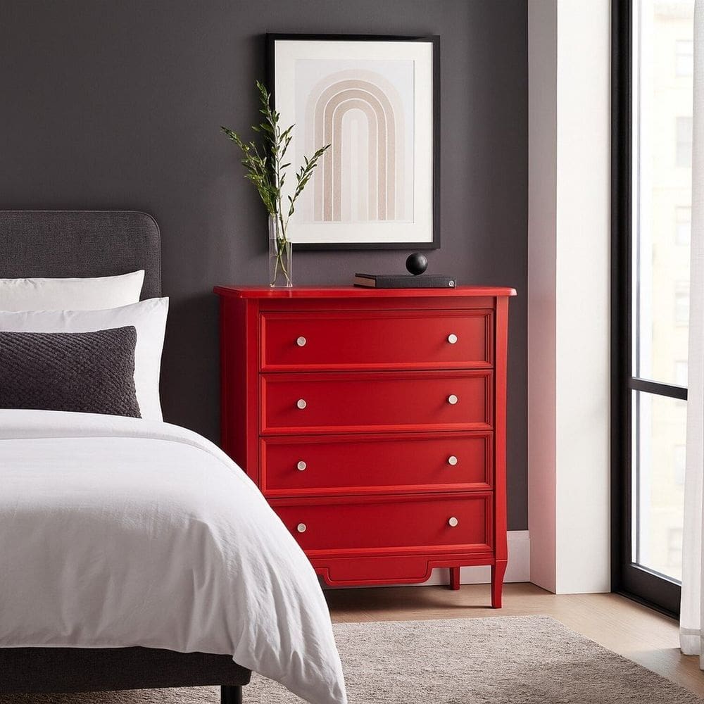 Cômoda com 4 Gavetas Larga Amsterdã Vermelho