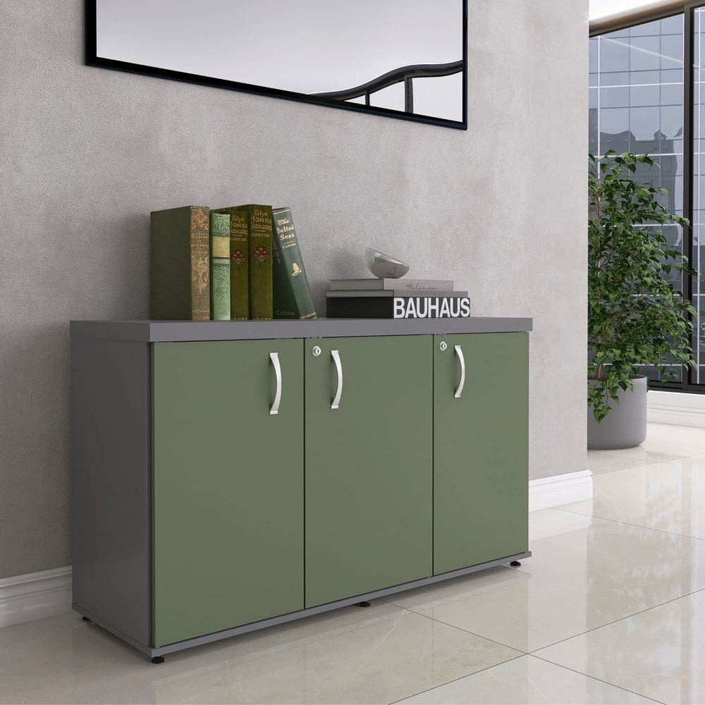 Armário 3 Portas Pivotante Credenza Grafito/Salvia