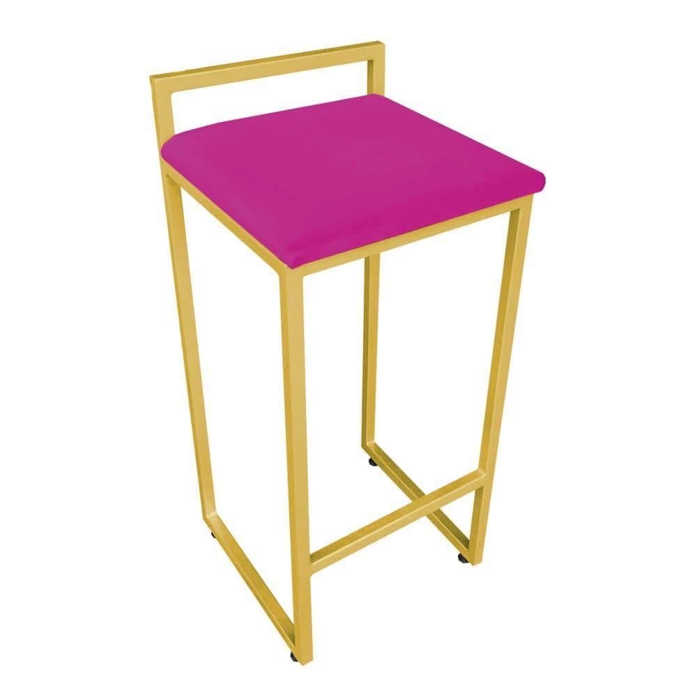 Banqueta Alta Lavínia Suede Base Dourado DRossi Pink
