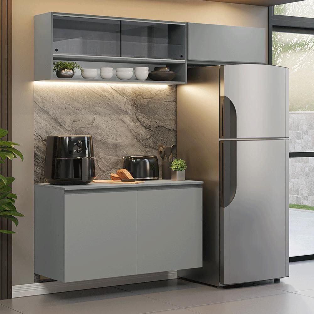 Armário De Cozinha Compacta Suspenso Nice Madesa XA08 Cinza