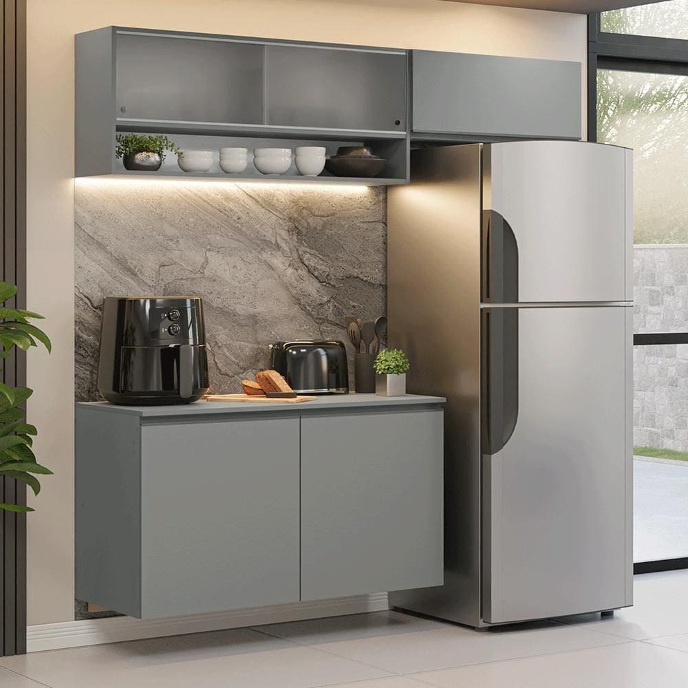 Armário De Cozinha Compacta Suspenso Nice Madesa XA07 Cinza