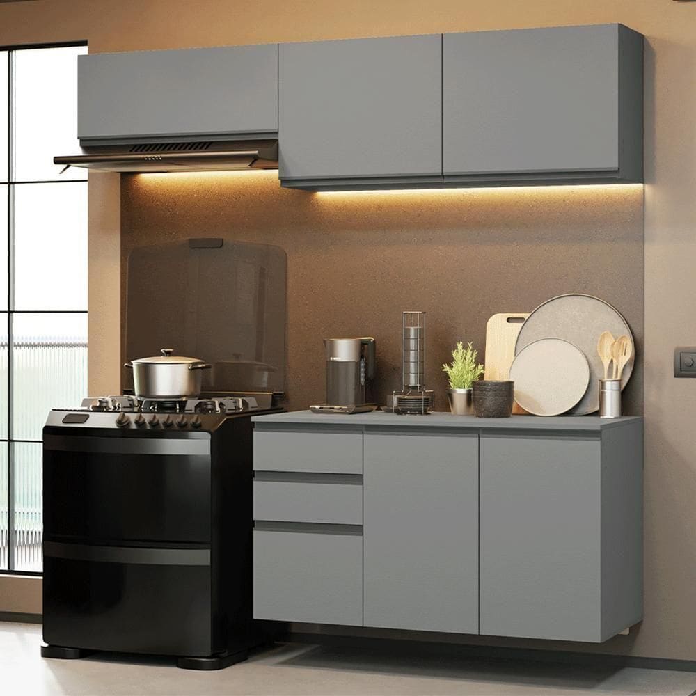 Armário De Cozinha Compacta Suspenso Nice Madesa 05 Cinza