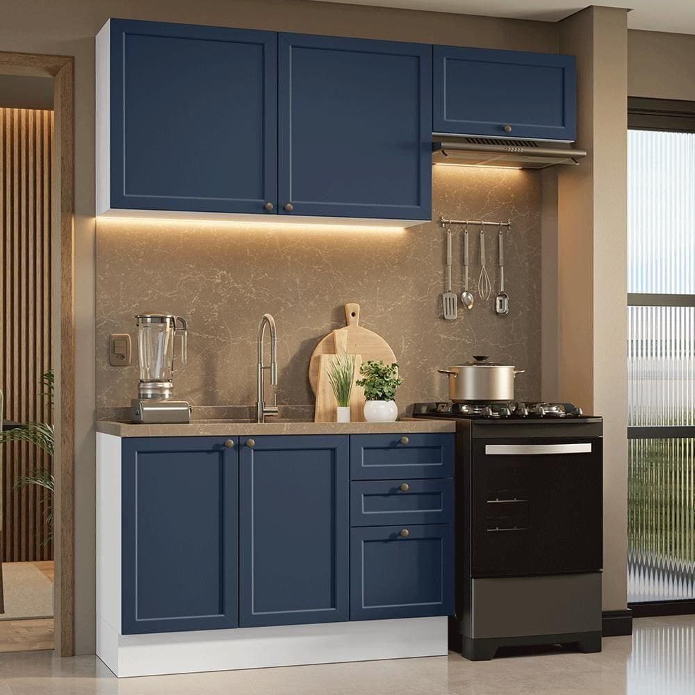 Armário De Cozinha Compacta 180 Cm Vik Madesa 02 Branco/azul