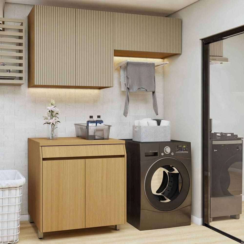 Lavanderia Modulada 3 Peças 5 Portas 1 Gaveta Carvalho/Greige