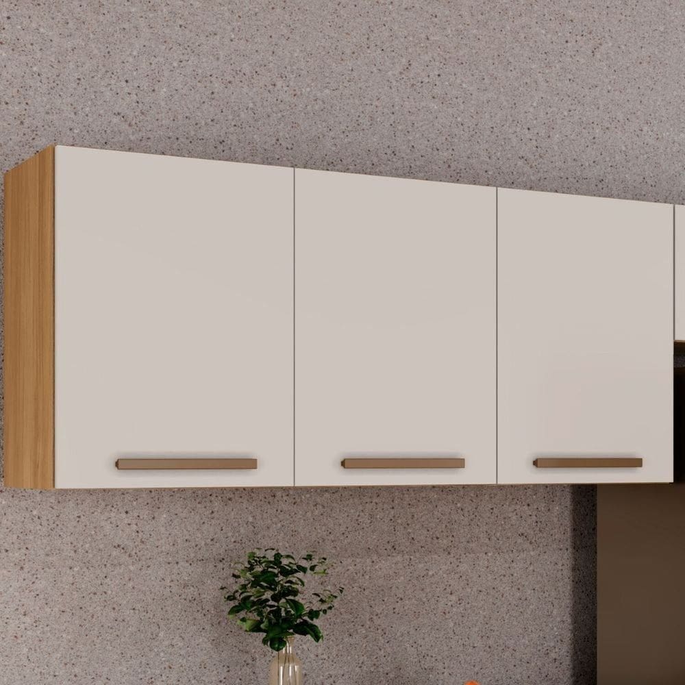 Armário Aéreo para Cozimha 3 Portas Ônix Cinamomo/Off White