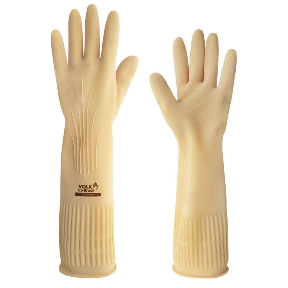 Luva de Segurança Látex Natural Cano Longo Antiderrapante Ranhurada Volk