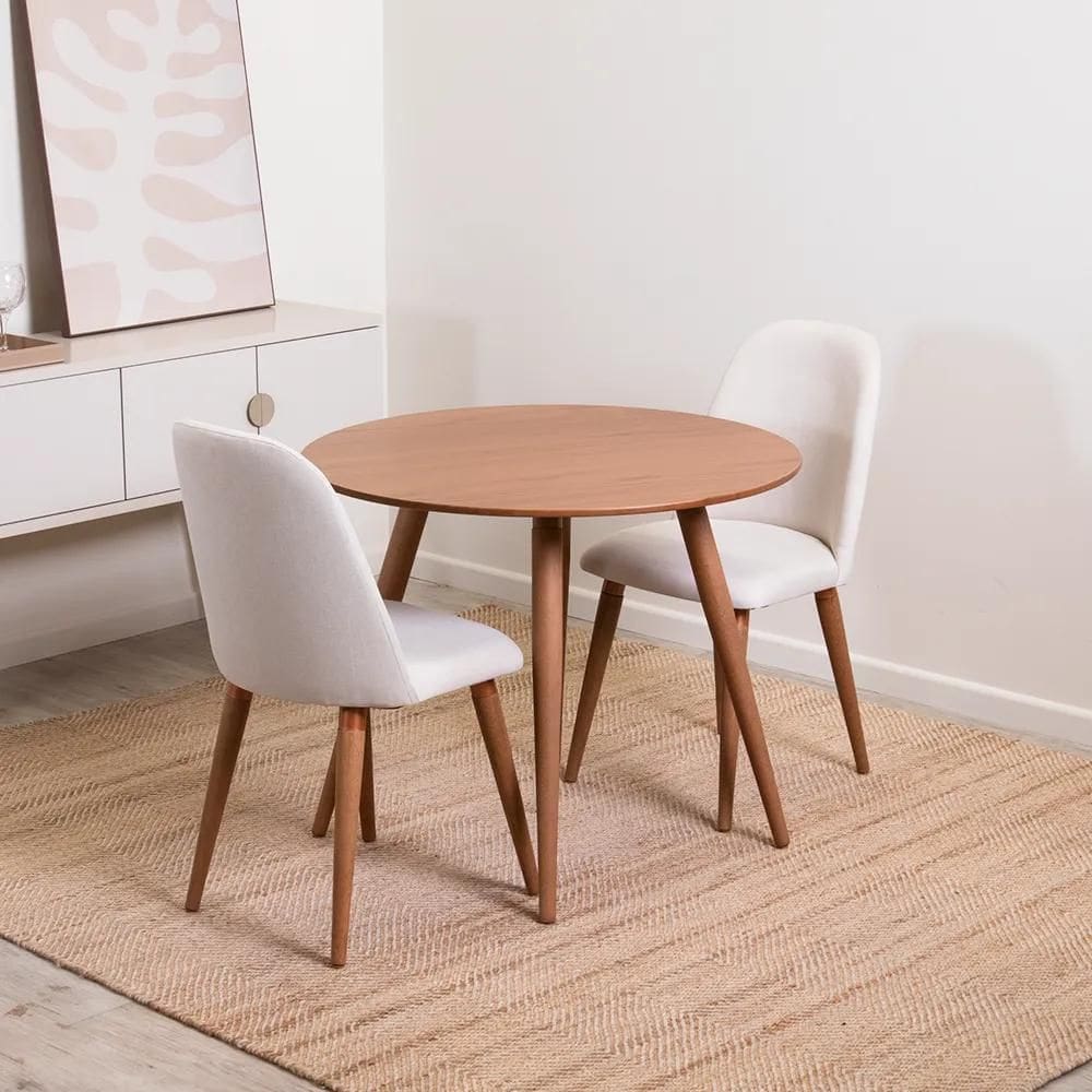 Conjunto de Jantar Mesa Redonda Ollie 2 Cadeiras New Drop - Natural c/ Bege