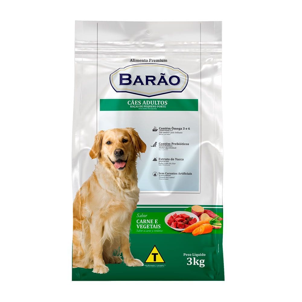 Ração para Cães Barão Adultos Raças Médias e Grandes Sabor Carne e Vegetais 3kg