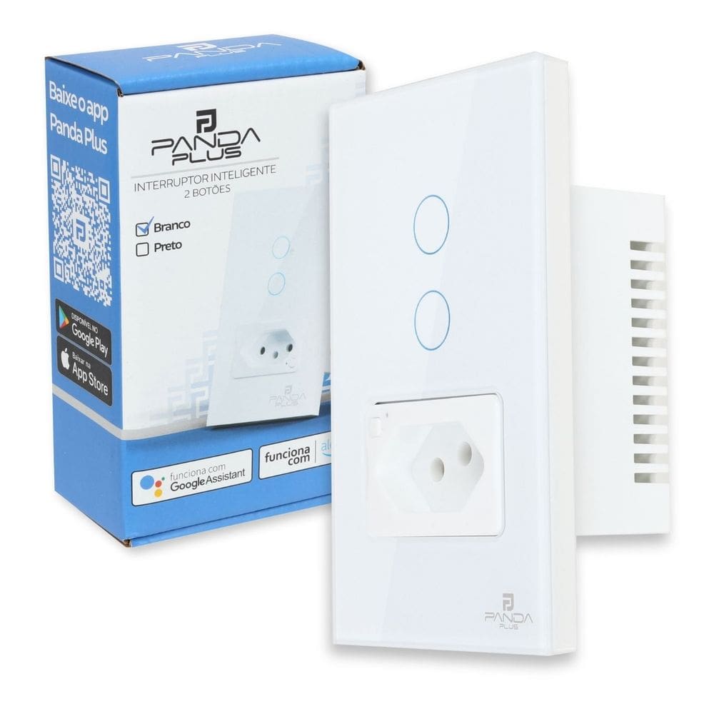 Interruptor Inteligente Wifi 2 Botões Touch 1 Tomada 16A Bivolt Smartlife Tuya PandaPlus Alexa Google Comando Voz e App