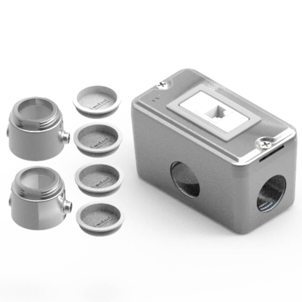 Combo Poliwetzel de Alumínio Prata Tipo X de 3/4”” com Tampa Cega 2 Conectores 4 Tampões e 2 Parafusos - E002800140 - WETZEL