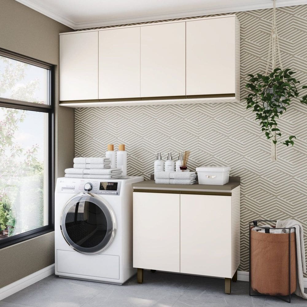 Lavanderia Modulada 3 Peças com Tampo Aurora Espresso Móveis Off White