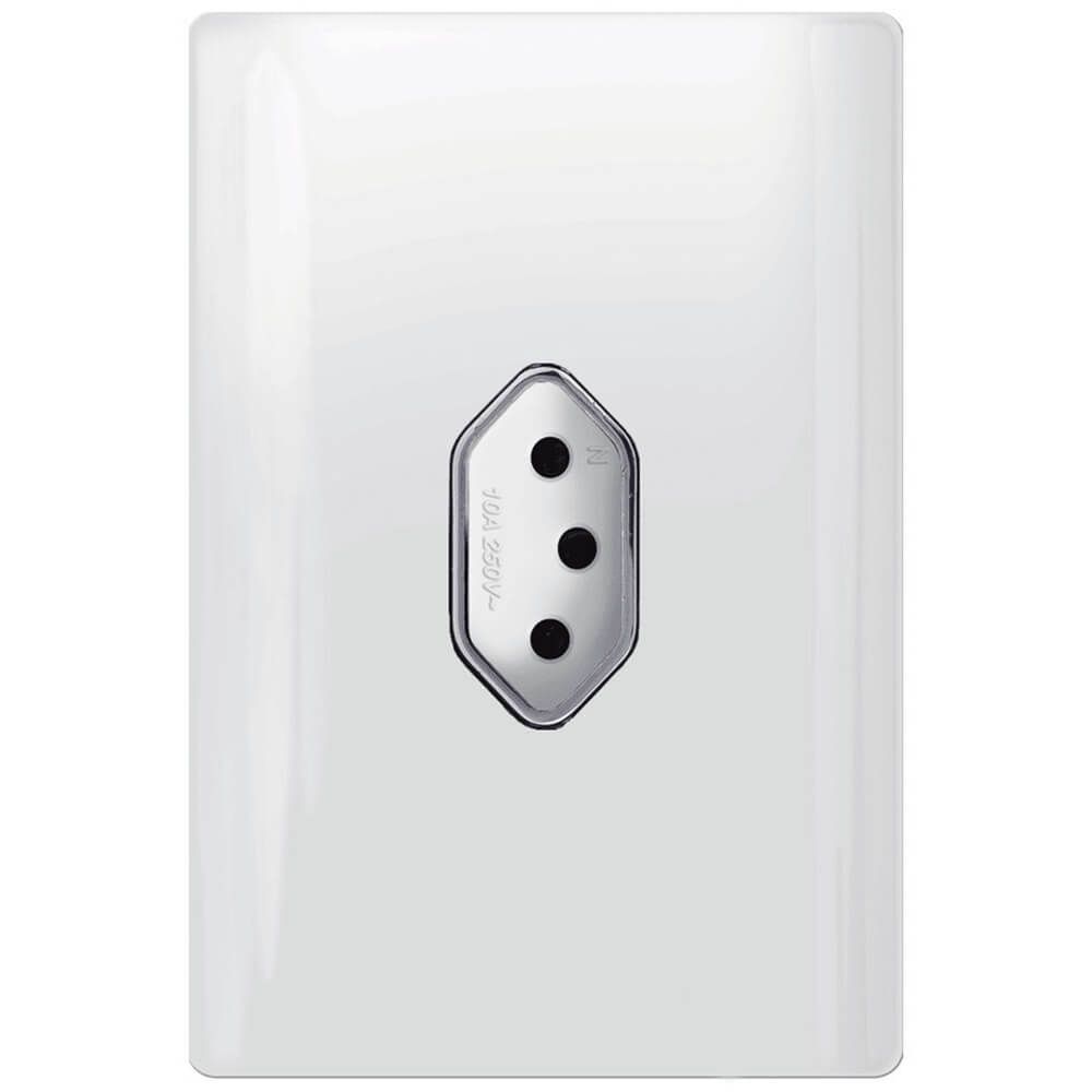 Tomada Universal Vertical 2P+T 10A com Placa 4x2 Branca e Cromada - DC 1200/12 - NOVARA