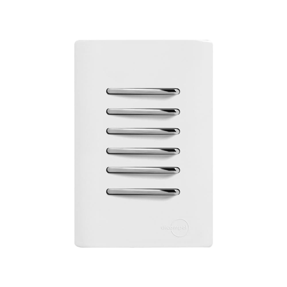 3 Interruptores Simples e 3 Interruptores Paralelos Cromados com Placa 4x2 Branca da Linha Novara - DC-1200/177 - DICOMPEL