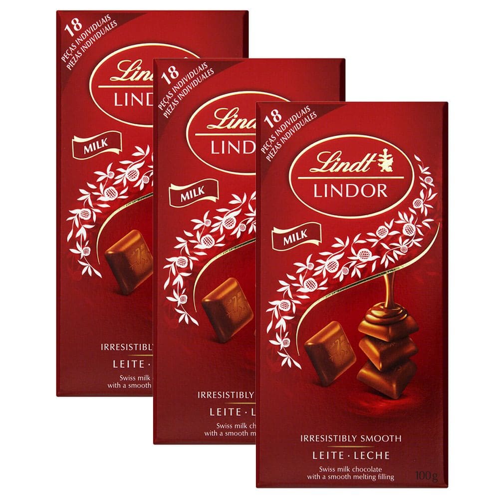 Kit 3 Chocolate Lindt Lindor ao Leite com Recheio Cremoso 100g