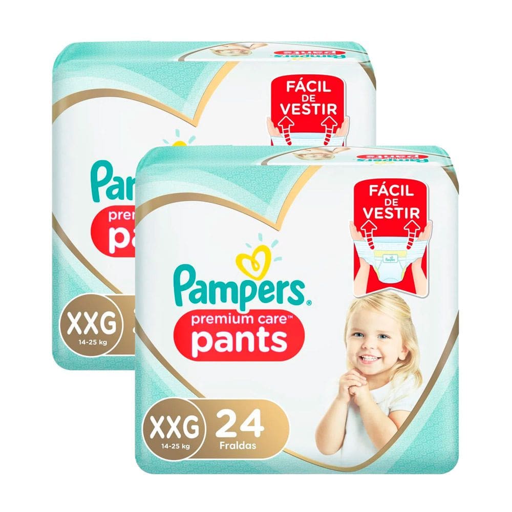 Kit 2  Fralda Infantil Pampers Premium Care Pants Tamanho XXG com 24 Unidades Cada
