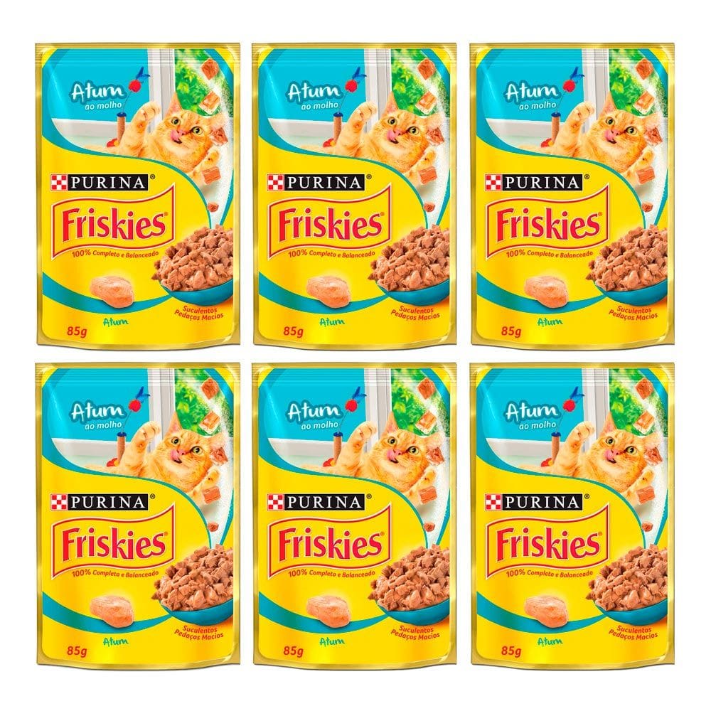Kit 6 Ração para Gatos Friskies Adultos Sachê Sabor Atum ao Molho com 85g